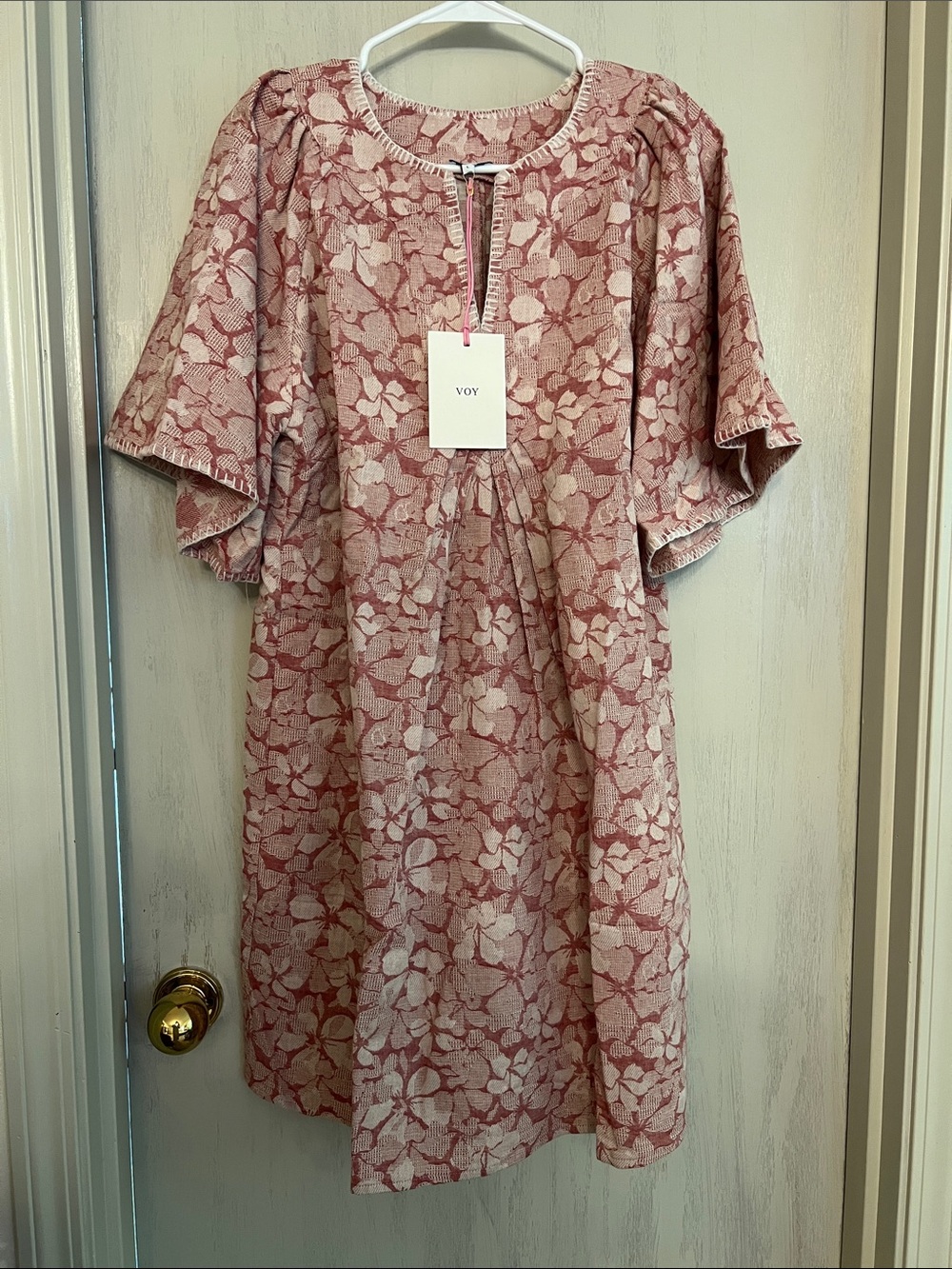Voy Cotton/Linen Dusty Rose Floral Shift Dress